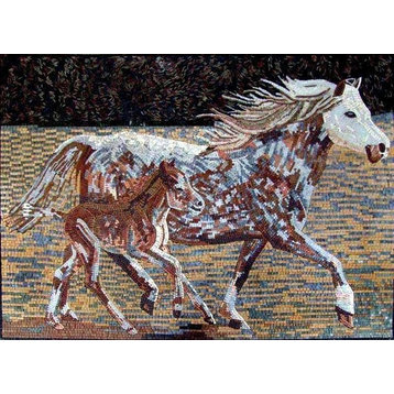 Mosaic Designs, Colorful Horses, 47"x65"