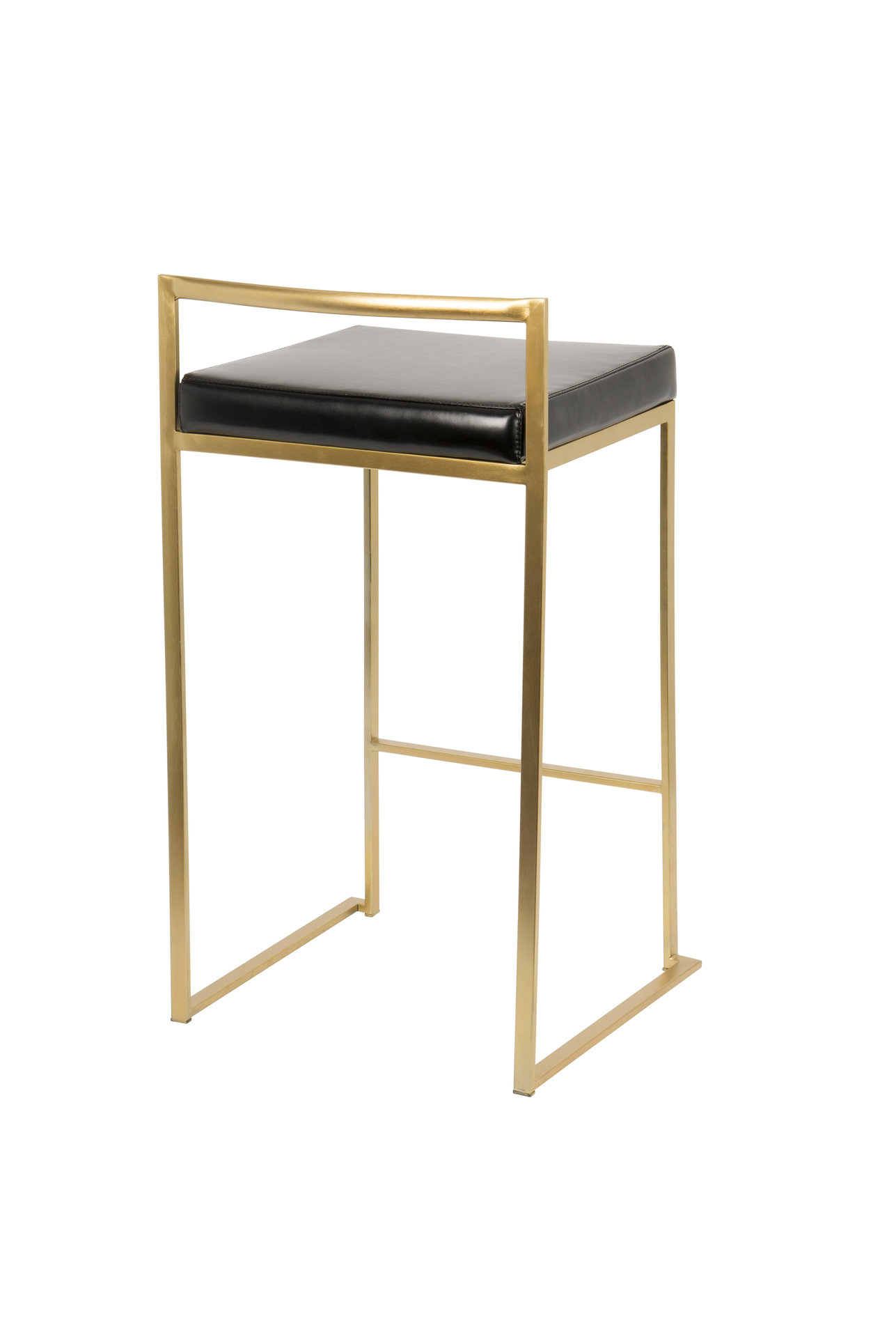 Lumisource Fuji Counter Stool, Gold With Black Faux Leather, Set of 2
