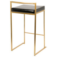 Lumisource Fuji Counter Stool, Gold With Black Faux Leather, Set of 2