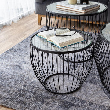 Cyclone Glass Tables – Matte Black (Set of 2)