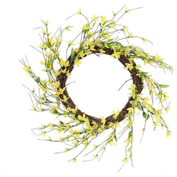 Forsythia Twig Spring Floral Wreath Yellow, 12"