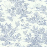 York Wallcoverings - York Wallcoverings AT4229 Blue Book Champagne Toile Wallpaper Blue/White - This complex pastoral scenic print, in one color on light ground, is a classic toile motif. Originally a print type used in fabric, toile translates beautifully to wallpaper and has been used as such since its origins. Campagne Toile is derived from an original French cloth dating to the late 1800â€™s and depicts scenes commemorating an actual event. It is available in a palette of six colors.