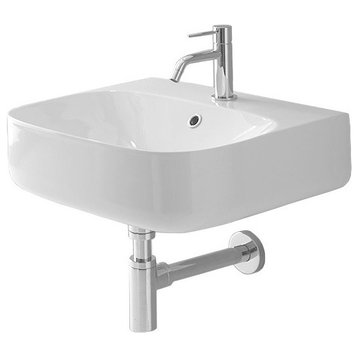 Round White Ceramic Wall Mounted Sink, One Hole