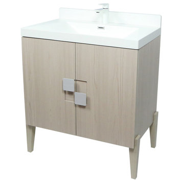 31.5" Single Sink Vanity With White Composite Granite Top, Light Gray