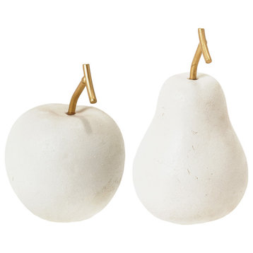 American Art Decor Cream White Resin Apple And Pear Fruit Tabletop Décor