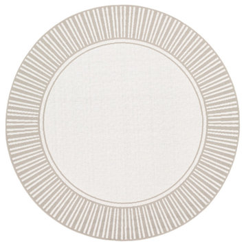 Alfresco Bordered Taupe, White Area Rug, 7'3" Round