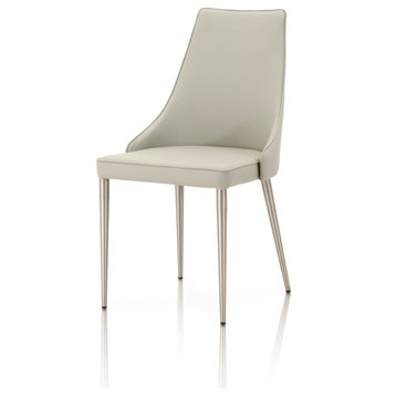 Ivy Dining Chair, Set of 2, Light Gray Synthetic Leather, Brushed Stainless St