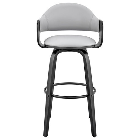 Daxton Faux Leather and Wood Bar Stool, Gray and Black, 30"