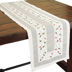 Xia Home Fashions - Classic Holly Embroidered Christmas Table Runner - Table Runners