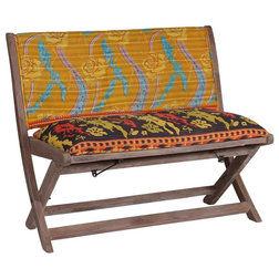 Eclectic Indoor Benches Kantha Bench, Vibrant Yellow and Black