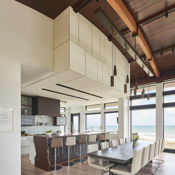 Oceanfront Kitchen and Dining Room in a Figure Eight Island Custom Home