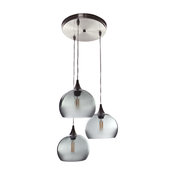 Atmospheric 3-Light Cascade Pendant No. 767, Gray Glass Shades