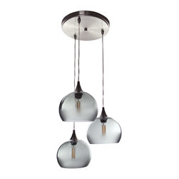 Bicycle Glass Co. - 767 Atmospheric: 3 Pendant Cascade Chandelier, Slate Gray, Brushed Nickel, 4 Watt - Pendant Lighting