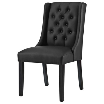 Set of 2 Dining Chair, Padded Faux Leather Seat With Diamond Tufted Back, Black