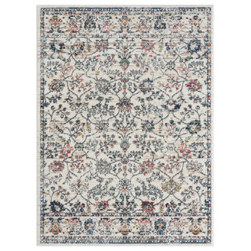 Blair Ivory/Pink/Multi Traditional Floral High-Low Area Rug, 5' x 7'
