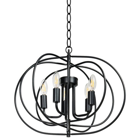 16'' 5-Light Metal Pendant Chandelier w/ Iron Chain Pivoting Interlocking Rings