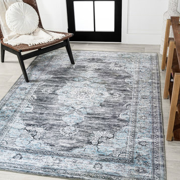 Bausch Distressed Chenille Washable Dark Gray/Blue 4 ft. x 6 ft. Area Rug