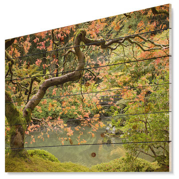 Designart Japanese Garden Fall Season Landscape Wood Wall Art 46x36
