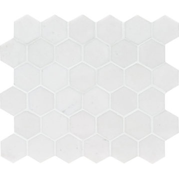 10 3/8"x12" Aspen White Honed Hexagon Modern Mosaic