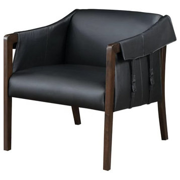 Mid Century Modern Accent Chair, Unique Design With Faux Leather Seat, Black