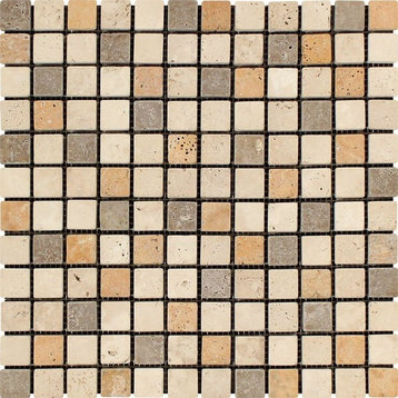 Mixed Travertine Mosaic (Ivory + Noce + ), 1 X 1 Tumbled