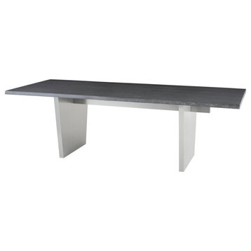 Finneas Dining Table Oxidized Gray Oak Top Brushed Stainless 78"