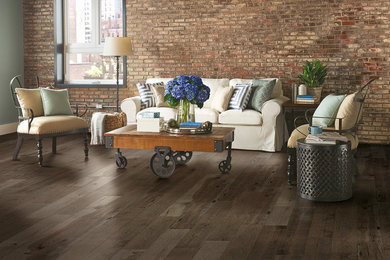 Living room - contemporary dark wood floor and gray floor living room idea in Other