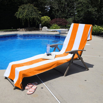 100% Cotton Cabana Striped Lounge Chair Towel, Orange