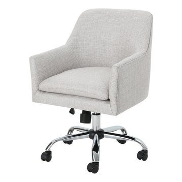 GDF Studio Morgan Mid Century Modern Fabric Home Office Chair With Chrome Base, Beige