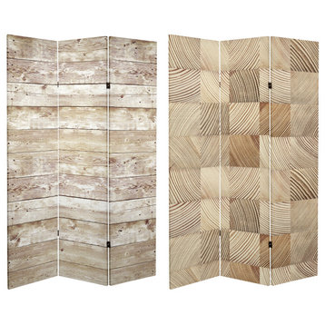 6' Tall Double Sided Pale Wood Pattern Canvas Room Divider