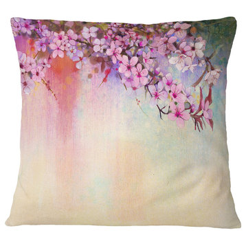 Watercolor Painting Cherry Blossoms Floral Throw Pillow, 16"x16"