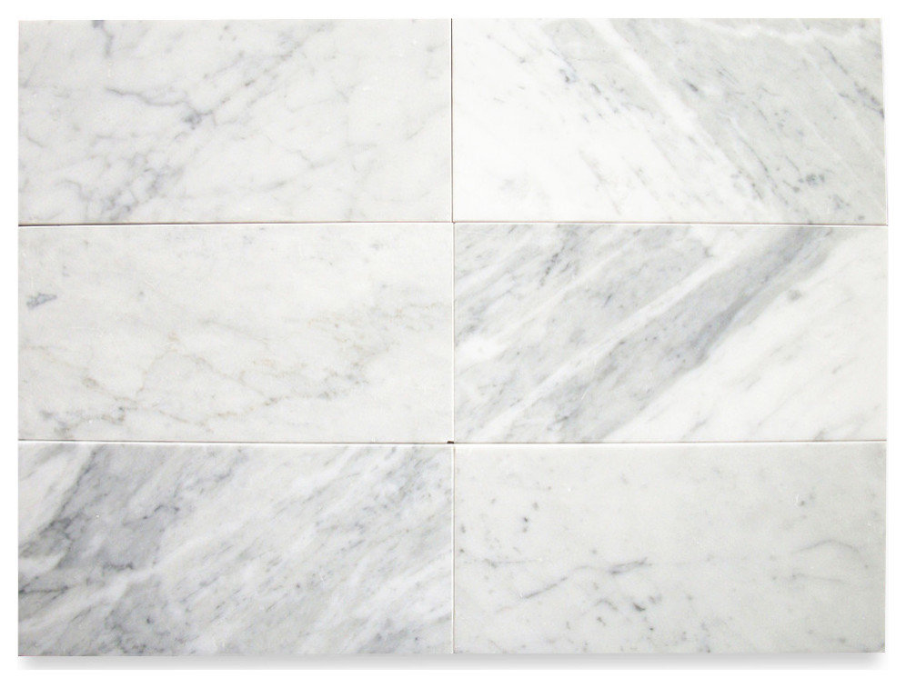 6x12 Carrara Venato Marble Subway Tile Honed Bianco White Carrera, 100 sq.ft.