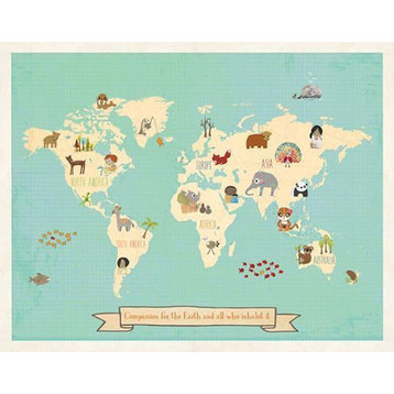Global Compassion World Map 24x18 Children's Wall Art Poster