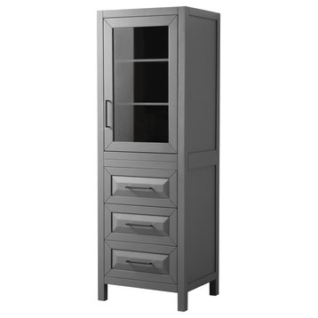 Daria Linen Tower, Dark Gray, Black Trim, Shelved Cabinet Storage, 3 Drawers