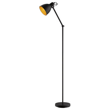 Priddy 2, 1-Light Floor Lamp, Black, Black Exterior, Gold Interior Metal Shade