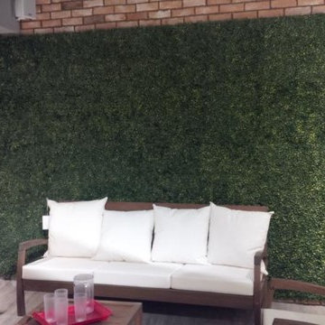 Outdoor Lounge with Vertical Garden Art | Artificial Hedge Panel