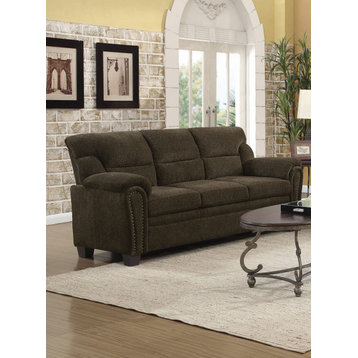 Upholstered Sofa With Nailhead Trim, Brown