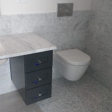 Master Bathroom - 6" x 18" Carrera Marble Showers / Vanity Walls