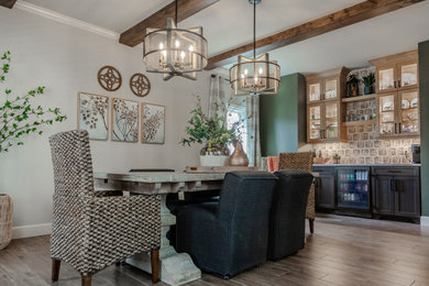Great room - large craftsman porcelain tile great room idea in Atlanta with green walls