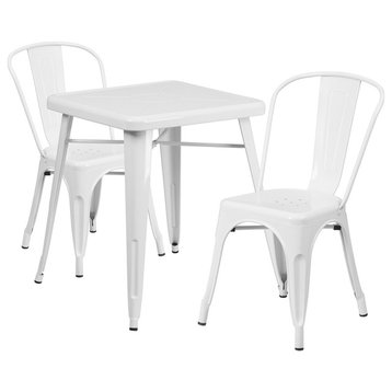 Flash Furniture White Metal Indoor-Outdoor Table Set With 2 Stack Chairs