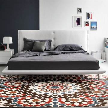 Evelyn Upholstered Bed - Ekos White Frame + Headboard - Polished Aluminium Foot