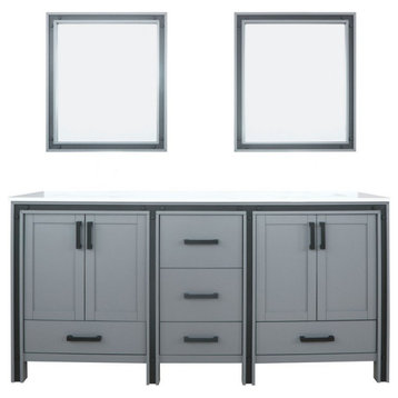 Ziva Dark Grey 72" Double Vanity, Cultured Marble Top, 30" Mirrors