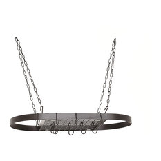 32"x17"Oval Matte Black Hanging Pot Rack,12 Hooks/Chain