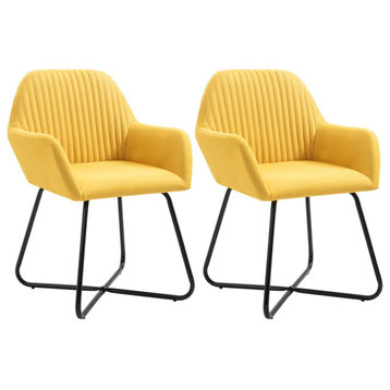vidaXL Dining Chairs 2 Pcs Accent Arm Chair with Metal Legs Yellow Fabric