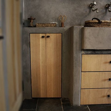 Concrete kitchen surround and farm sink linen and lavender.net