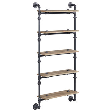 Acme Brantley Wall Rack With 5 Shelves Oak and Sandy Black Finish