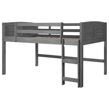 Rosebery Kids Twin Solid Wood Low Loft Bed in Antique Gray Finish
