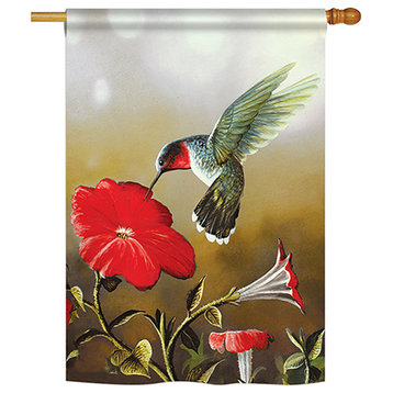 Ruby Hummingbird Garden Friends, Birds Decorative Vertical House Flag 28"x40"