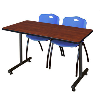 48" x 24" Kobe Training Table- Cherry & 2 'M' Stack Chairs- Blue
