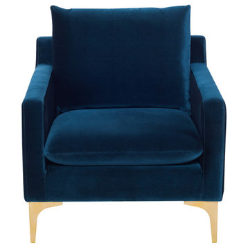 Anders Midnight Blue Single Seat Sofa Brushed Gold Legs